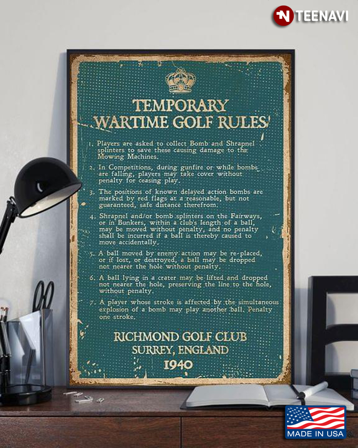 Vintage Temporary Wartime Golf Rules Richmond Golf Club Surrey England 1940