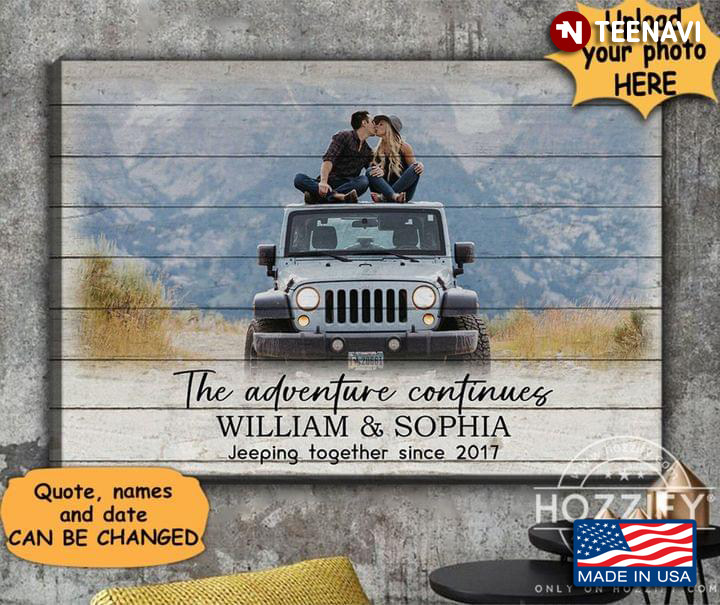Personalized Name, Quote, Photo & Date Couple With Jeep Car The Adventure Continues