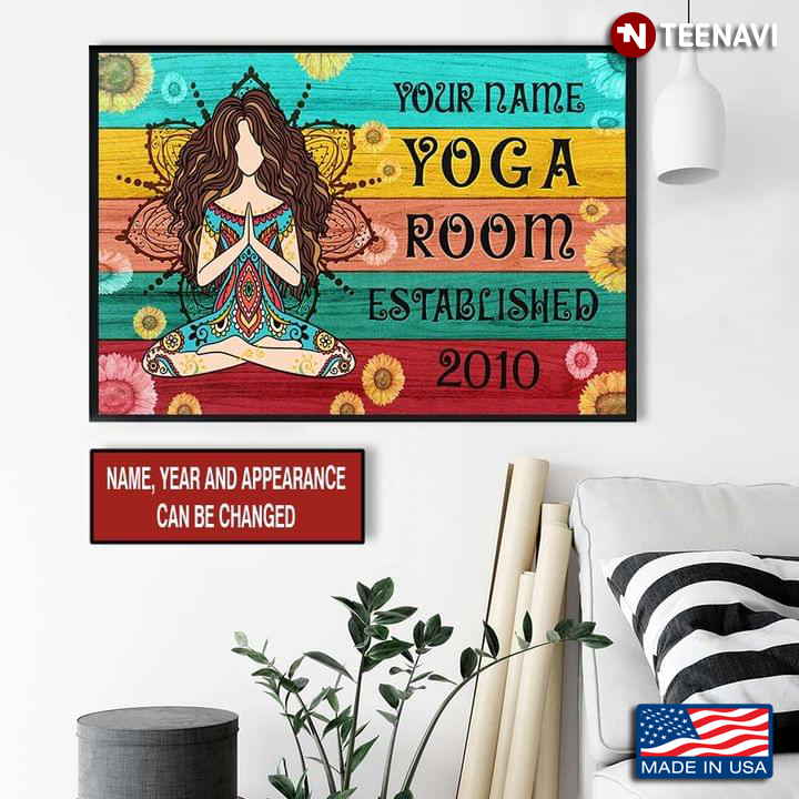 Personalized Name, Year & Appearance Sunflower Theme Girl Doing Yoga Yoga Room