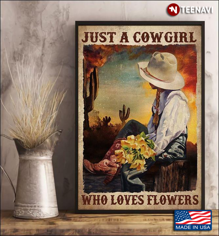 Vintage Cowgirl With Yellow Flower Bouquet Just A Cowgirl Who Loves Flowers