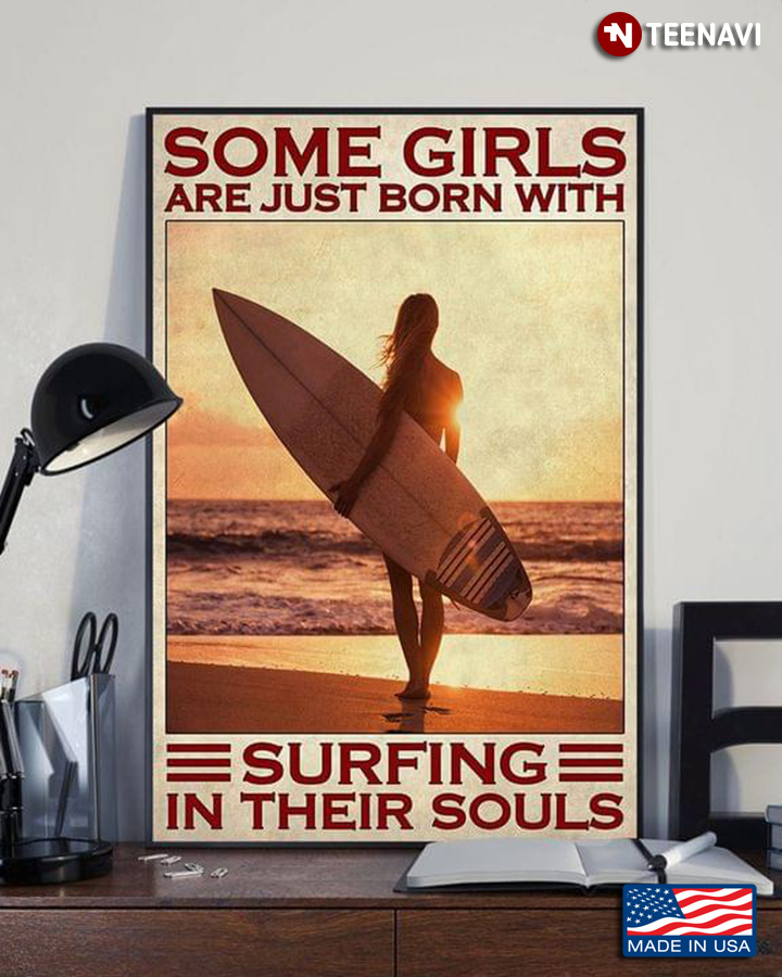Vintage Girl With Surfboard Standing On Sandy Beach Some Girls Are Just Born With Surfing In Their Souls
