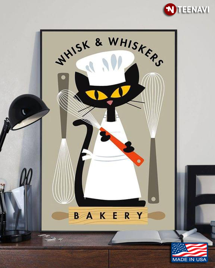 Vintage Bakery Black Cat Chef With Baking Whisks Whisk & Whiskers