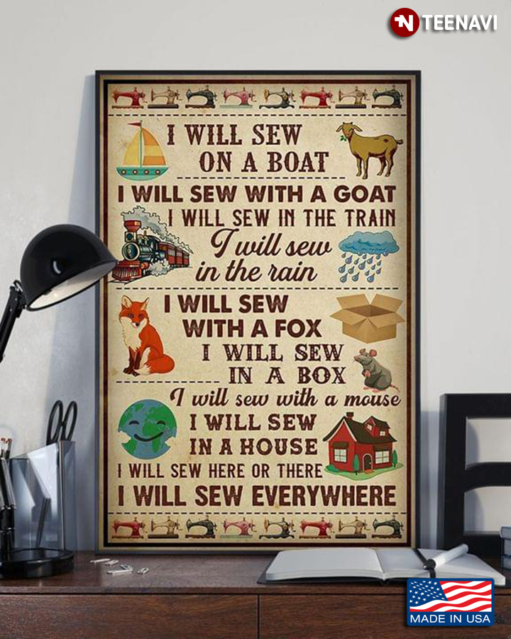Vintage I Will Sew On A Boat I Will Sew With A Goat I Will Sew In The Train I Will Sew In The Rain