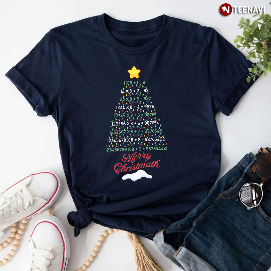 Merry Christmath Xmas Tree With Fairy Lights Math Lover for Christmas T-Shirt