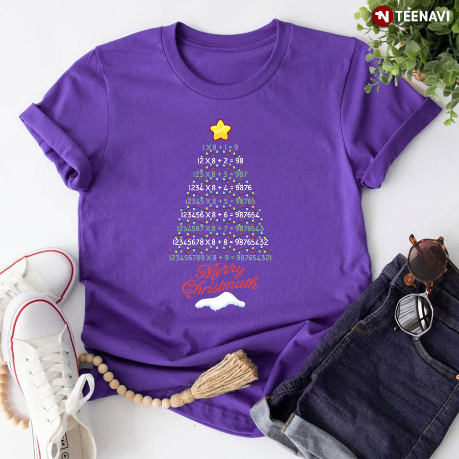 Merry Christmath Xmas Tree With Fairy Lights Math Lover for Christmas T-Shirt