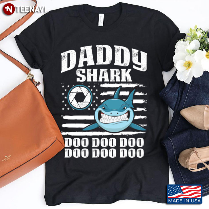 American Flag with Aperture Daddy Shark Doo Doo Doo Gift for Dad