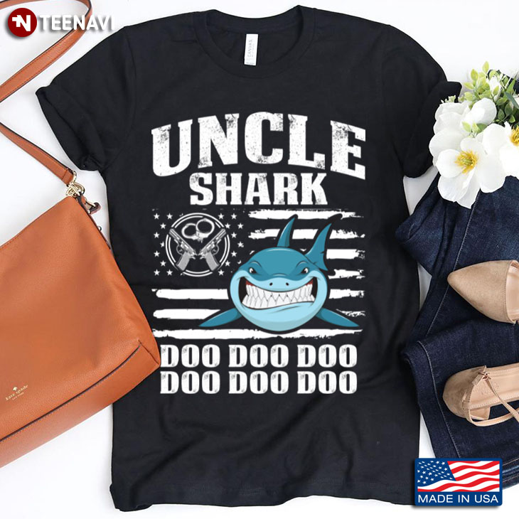 USA Flag with Guns and Handcuffs Uncle Shark Doo Doo Doo Gift for Police Uncle