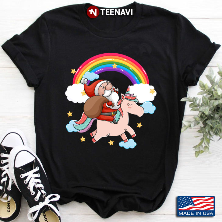 Rainbow Santa Claus Riding Unicorn LGBT Version