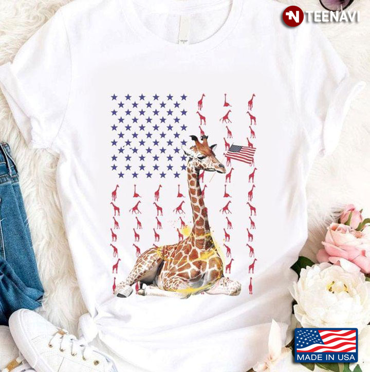 Giraffe American Flag for Animal Lover