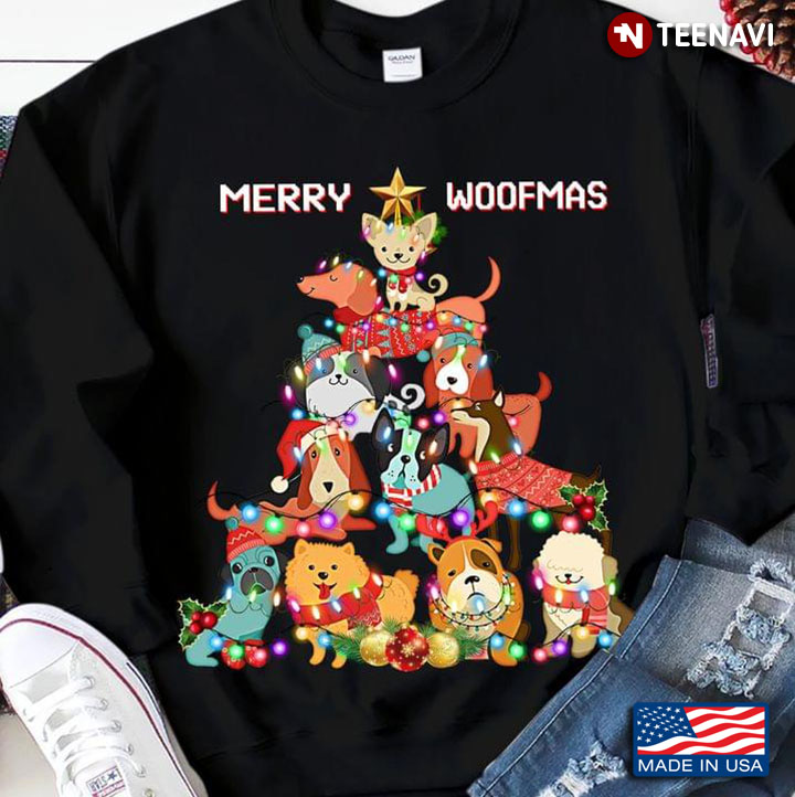 Merry Woofmas Xmas Tree Funny Dogs for Christmas