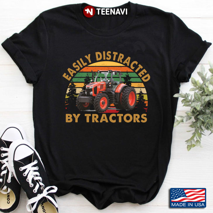 Vintage Easily Distracted By Tractors Gifts for Farmer