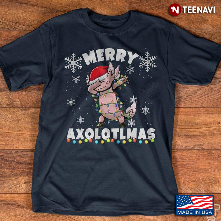Merry Axolotlmas Funny Axolotl With Santa Hat And Fairy Lights for Christmas