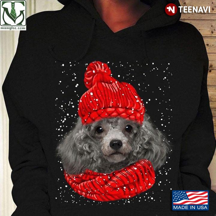 Poodle With Wool Hat And Scarf In Winter for Dog Lover