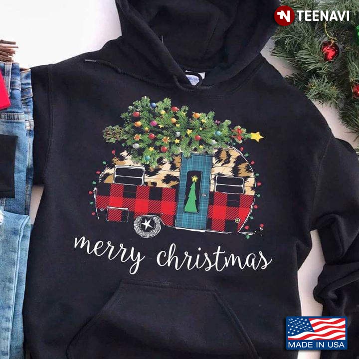 Merry Christmas Leopard Camping Car With Xmas Tree for Camp Lover