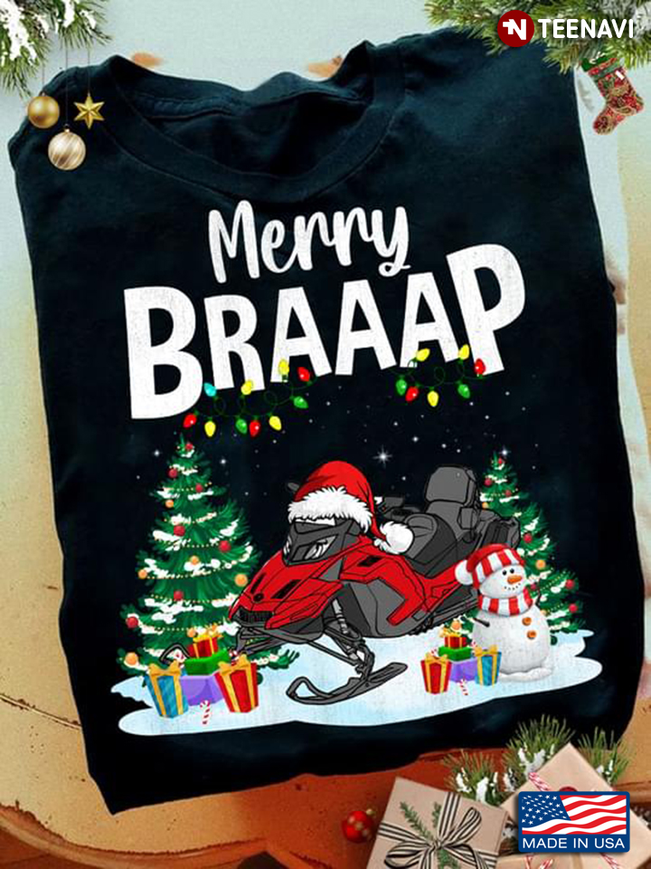 Merry Braaap Snowmobile With Santa Hat for Christmas