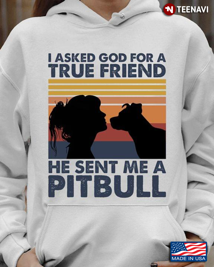 Vintage I Asked God For A True Friend He Sent Me A Pitbull for Dog Lover