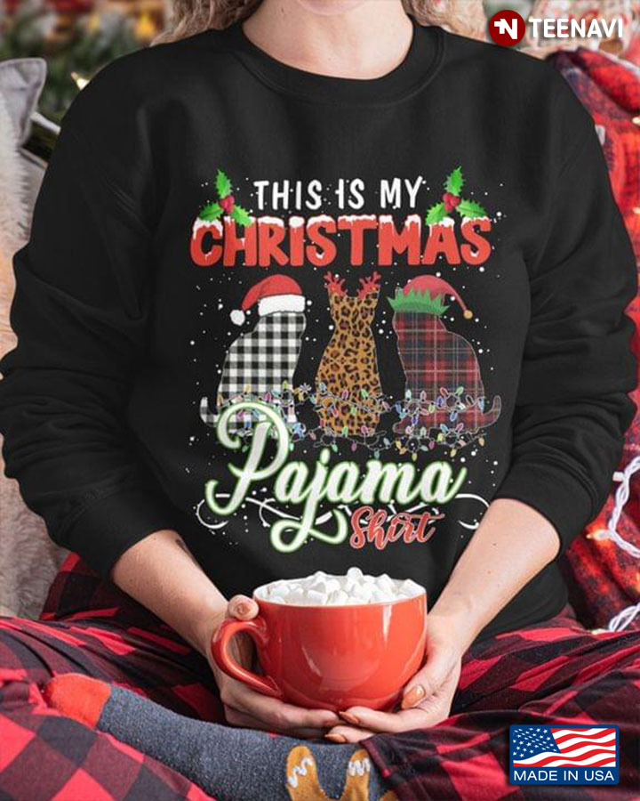 Cat In Xmas Costumes This Is My Christmas Pajama Shirt Leopard for Cat Lover