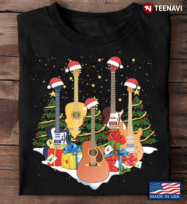 Guitars With Santa Hat Xmas Tree for Christmas