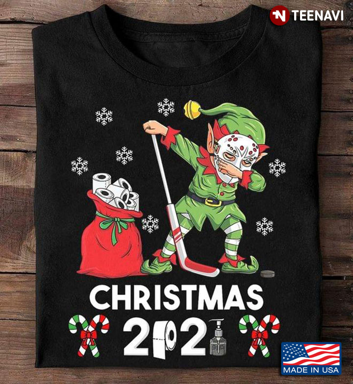 Christmas 2021 Jason Voorhees Elf Plays Hockey T-Shirt
