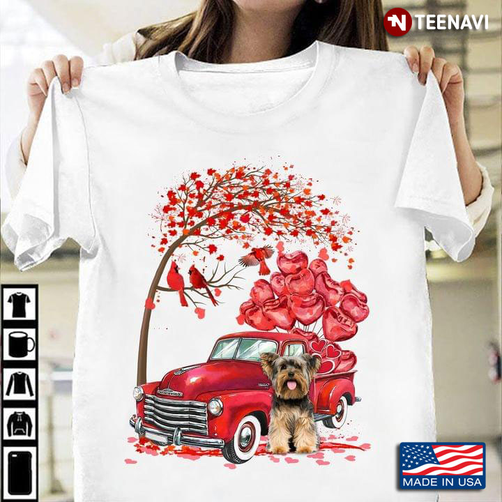 Yorkshire Terrier Cardinals And Red Car for Valentine's Day