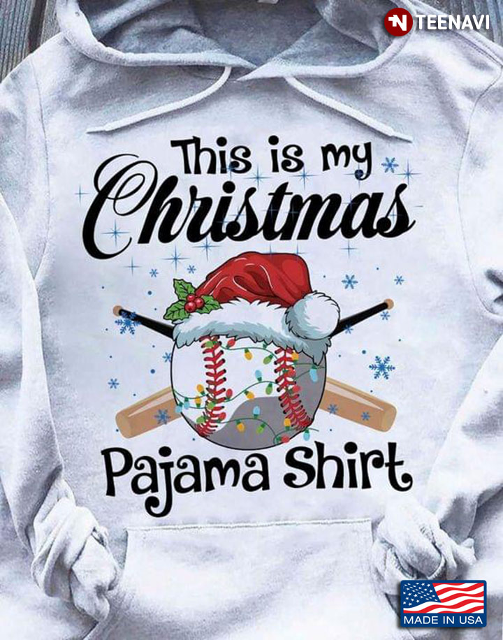 This Is My Christmas Pajama Shirt Baseball With Santa Hat for Baseball Lover