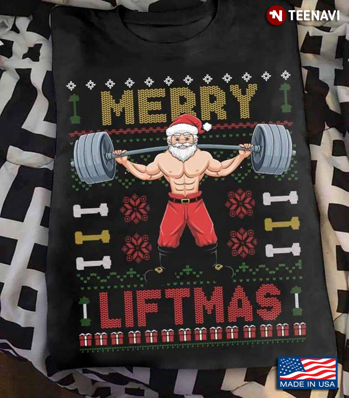 Merry Liftmas Santa Claus Lifting Weights Ugly Christmas