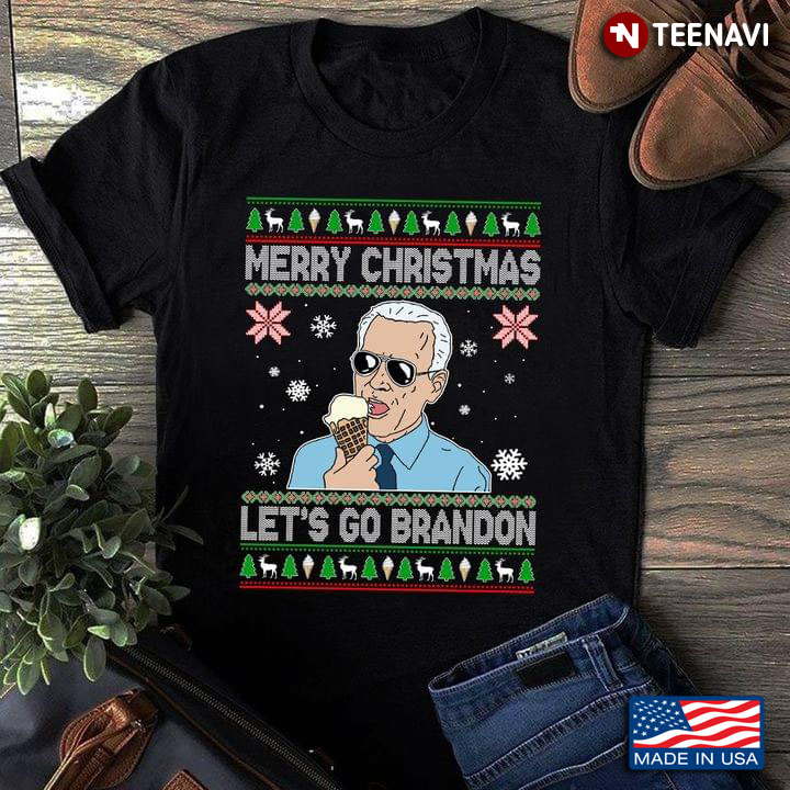 Merry Christmas Let's Go Brandon Joe Biden Eats Ice Cream Ugly Christmas
