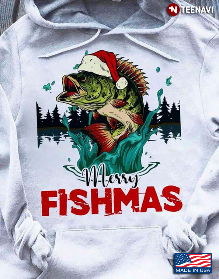 Merry Fishmas Fish With Santa Hat Fishing Lover for Christmas