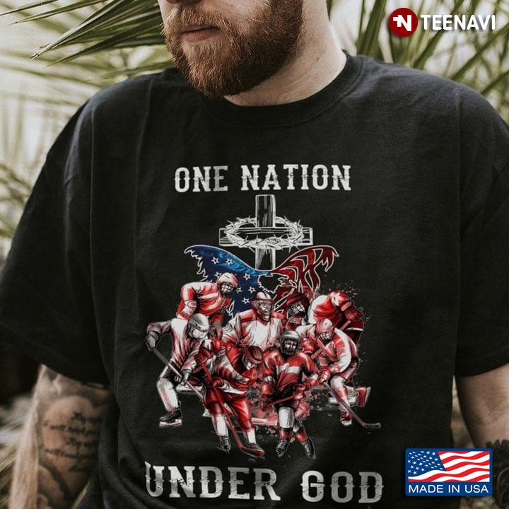 Hockey One Nation Under God American Flag And Cross for Hockey Lover