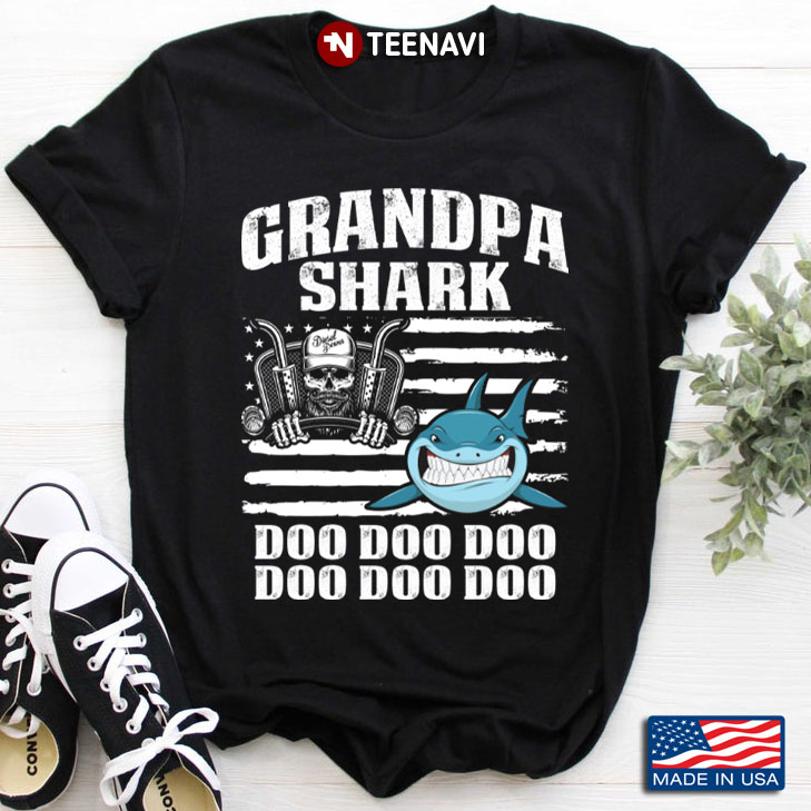 Trucker Grandpa Shark Doo Doo Doo Doo Doo Doo American Flag