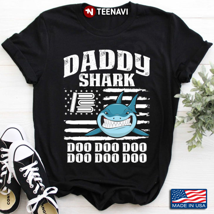Teacher Daddy Shark Doo Doo Doo Doo Doo Doo American Flag for Father's Day