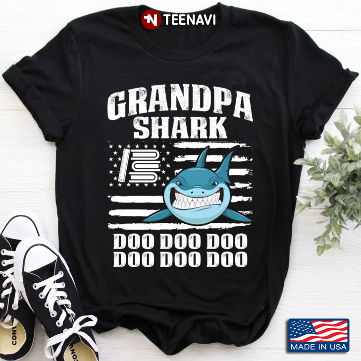 Teacher Grandpa Shark Doo Doo Doo Doo Doo Doo American Flag