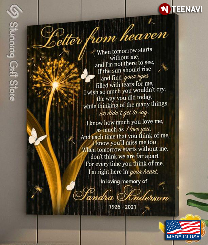 Personalized Name & Year Butterflies Flying Around Dandelion Flower In Loving Memory Letter From Heaven
