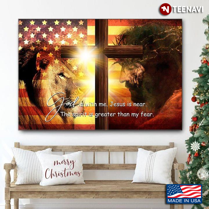 American Flag Lion & Jesus God Is With Me Jesus Is Near