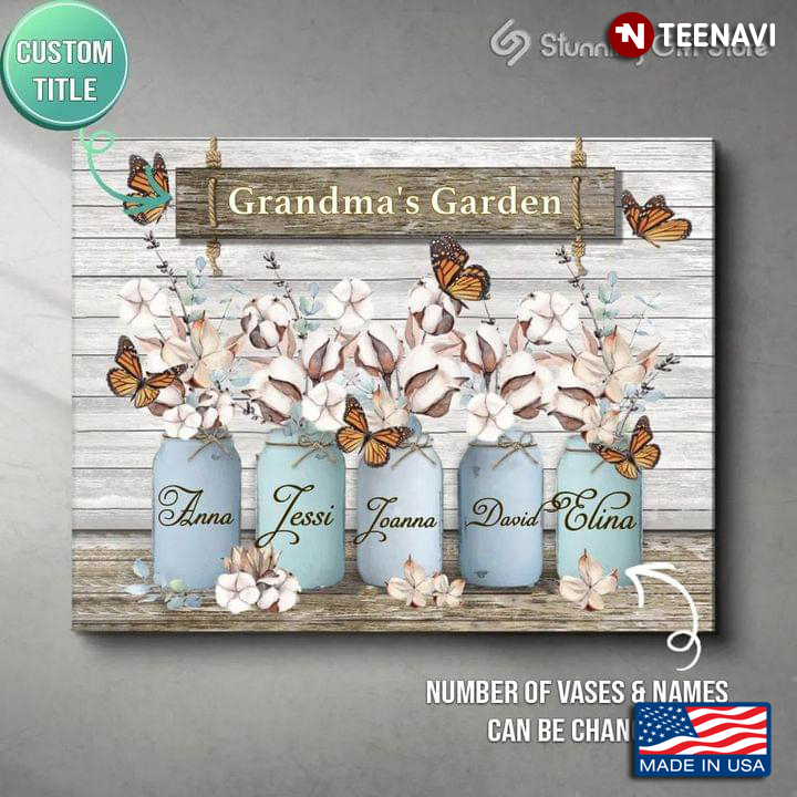 Personalized Monarch Butterflies & White Cotton Flowers Grandma’s Garden
