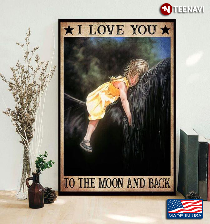 Vintage Little Girl & Black Horse I Love You To The Moon And Back