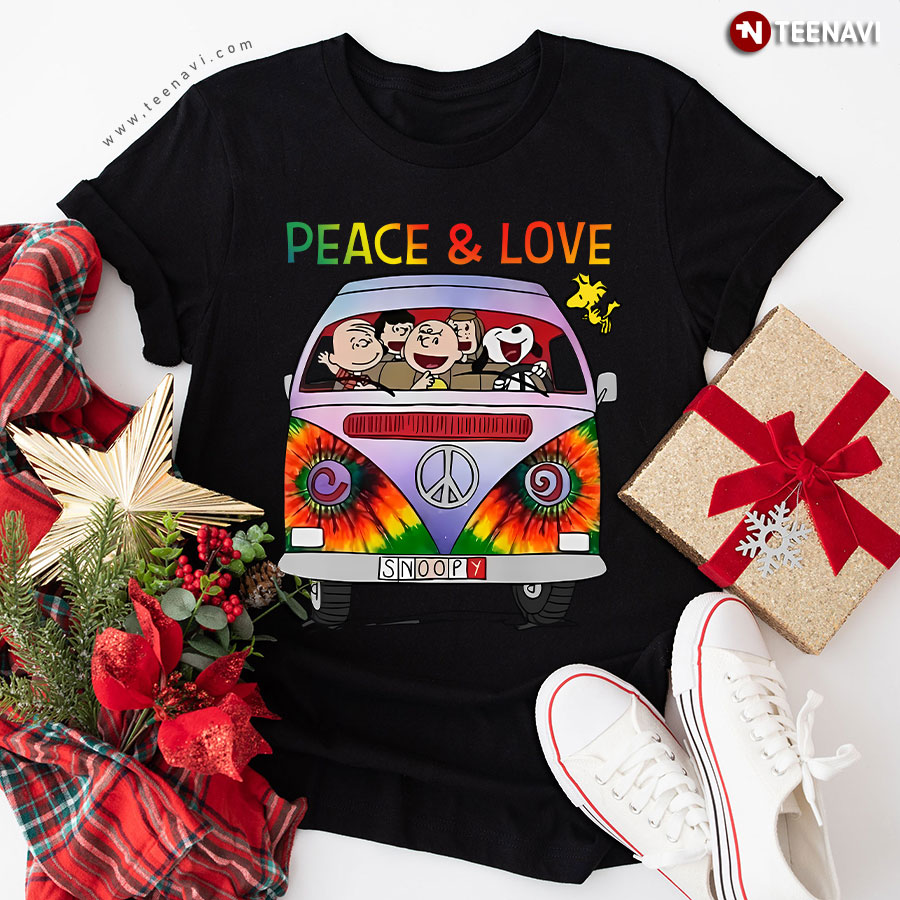 Peace And Love Snoopy Hippie Bus T-Shirt