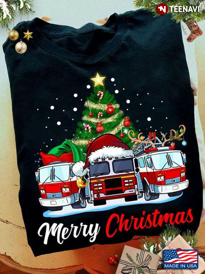 Merry Christmas Fire Trucks In Christmas Costumes for Firefighter