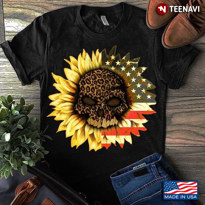 Leopard Skull Sunflower American Flag