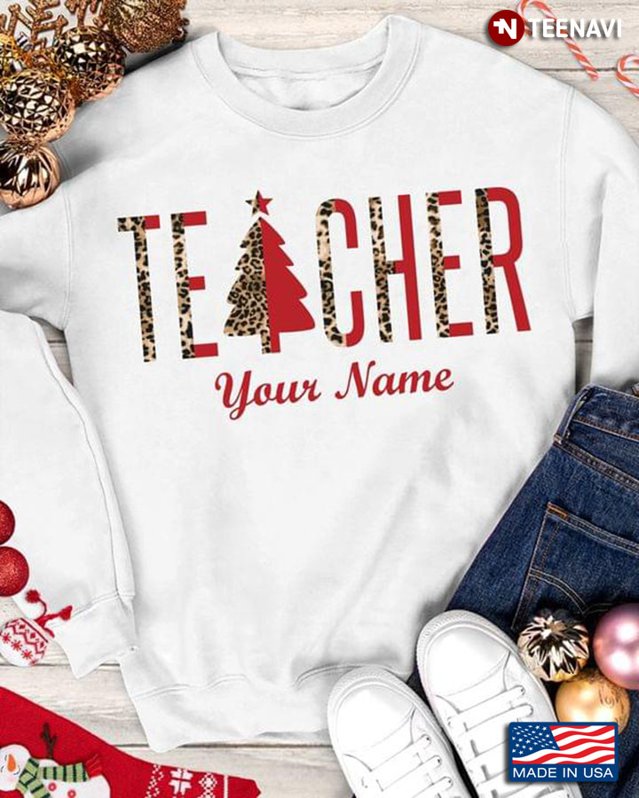 Personalized Name Teacher Xmas Tree Leopard for Christmas