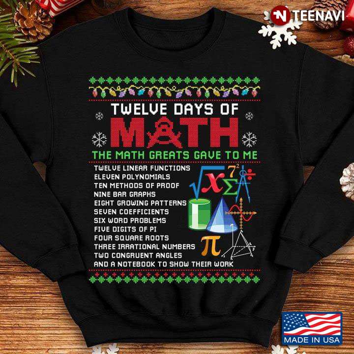 Twelve Days Of Math The Math Greats Gave To Me Ugly Christmas for Math Lover