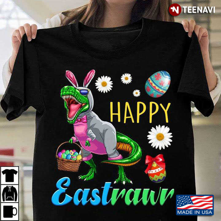 Happy Eastrawr Dinosaur With Bunny Ears And Easter Eggs