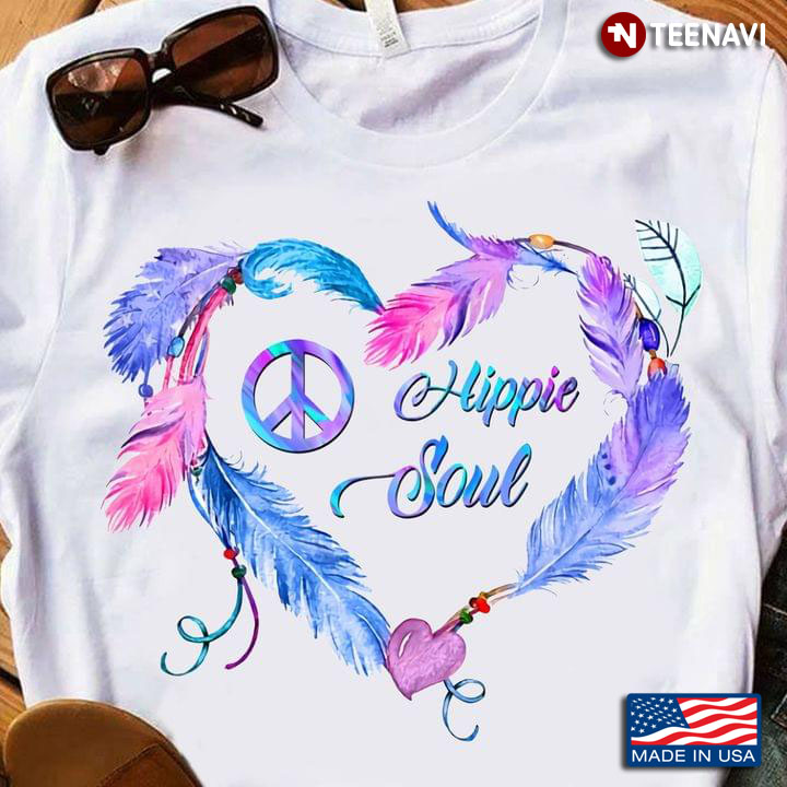 Hippie Soul Feather Heart And Peace Sign