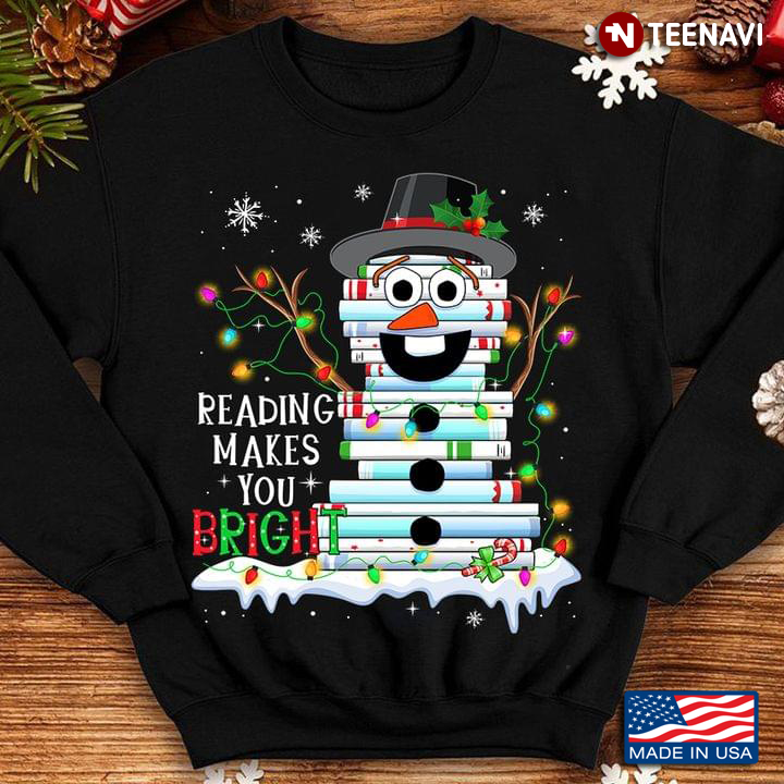 Reading Makes You Bright Snowman Merry Christmas for Book Lover