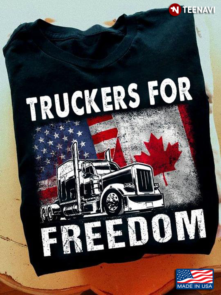 Truckers For Freedom Truck With American Flag And Canadian Flag