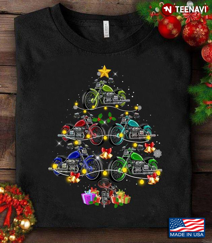 Motorcycles Xmas Tree With Fairy Lights Merry Christmas for Motorcycle Lover