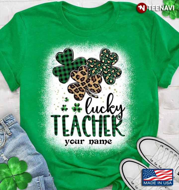Personalized Name Lucky Teacher Shamrock Leopard for St Patrick's Day
