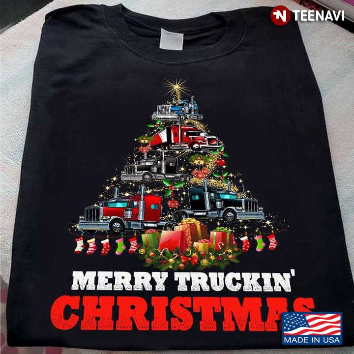 Merry Truckin' Christmas Xmas Tree Full Of Trucks for Trucker