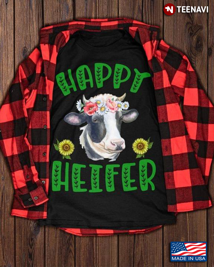 Happy Heifer Funny Heifer With Floral Bandana for Animal Lover