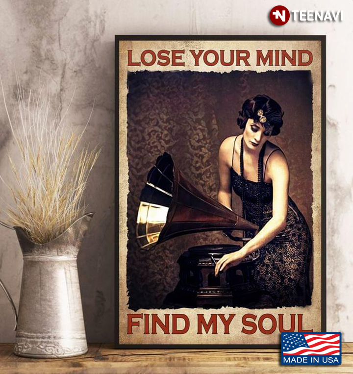 Vintage Girl With Vinyl Record Player Lose Your Mind Find My Soul
